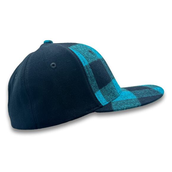Plaid Teal Baseball Cap Flat Bill One Size Flex Fitting Spandex Lumberjack Hat - Picture 6 of 9